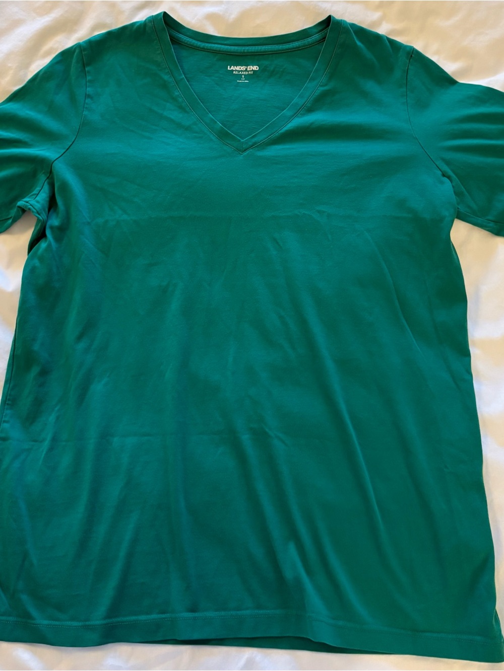 Lands’ End Relaxed Fit Classic V Neck T Shirt, Emerald Green, Women’s Small